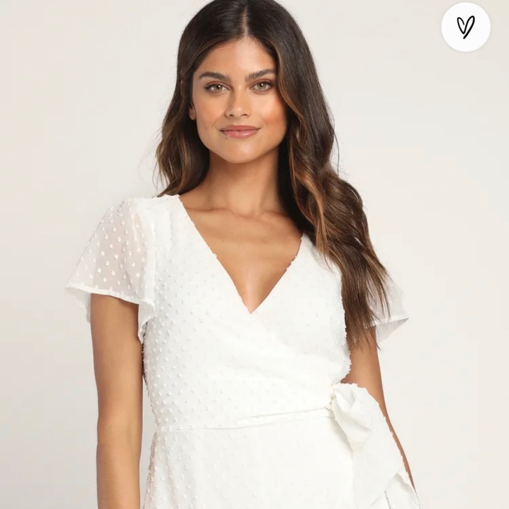 Lulus Love for Always Ivory Swiss Dot Flutter Sleeve Side-Tie Romper